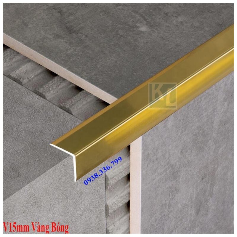 Nẹp Nhôm V15 Vàng Bóng - nẹp góc